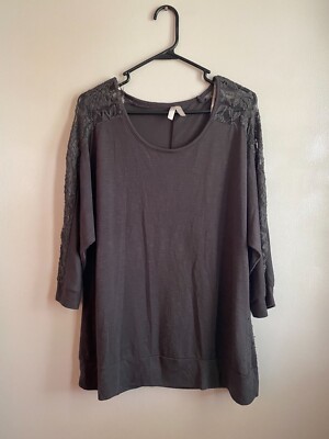 Vanity Women's 3/4 Grey Shirt with lace, Size 2XL