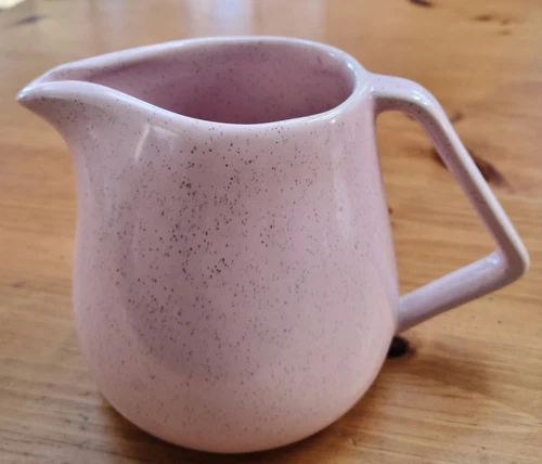 Vintage 50s Bauer Pottery Pastel Pink Speckleware Pitcher, Monterey Moderne,...