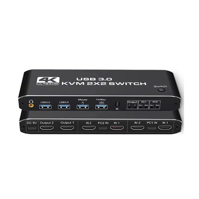 4K 60Hz 2 in 2 out Display HDMI KVM USB Switch Dual Monitor Hotkey Switching