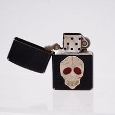 Vintage Zippo Lighter Black Skull Red Eyes Emblem Windproof Pocket Lighter