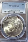 1922-p Peace Dollar PCGS MS63 90% Fine Silver