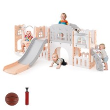 10 in 1 Toddler Swing and Slide Set w/Basketball Hoop, Telescope, Storage Space