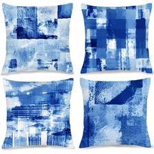Blue and White Throw Pillow Covers Set of 4 18" x 18" Blue Gray HomeDecorative