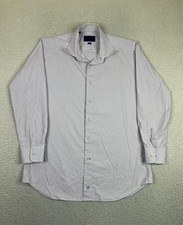 David Donahue Shirt Mens 17 32/33 Blue Check Trim Fit Dress Long Sleeve Cotton