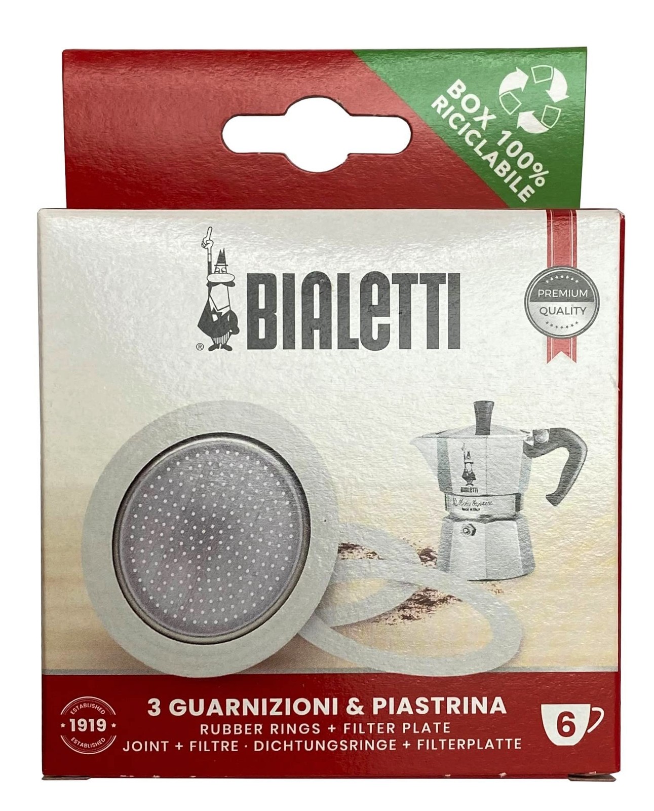 Bialetti 3 Replacement Seals and 1 Filter for 6 Cup Moka Exp