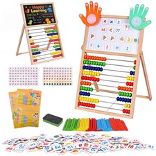 Wooden Abacus for Kids Math - Double-Sided Black/Whiteboard for Toddlers with...