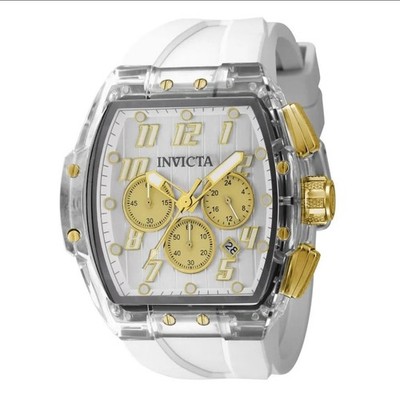 49983 Invicta Bolt Quartz Chronograph Date 52mm White/Gold Dial Clear Case Strap