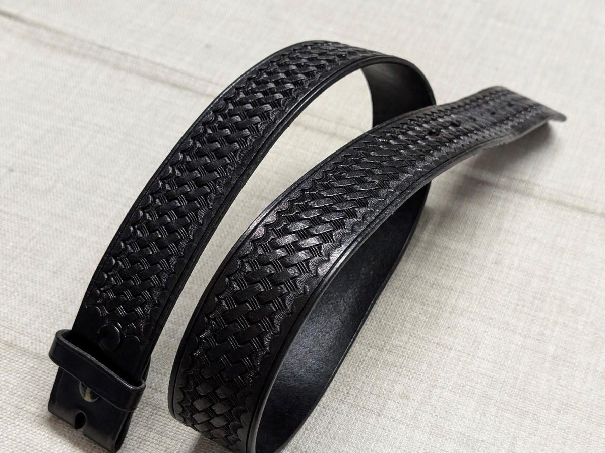 vintage BIANCHI buckle belt TOOLED cowhide leather 34 black  display picture 1