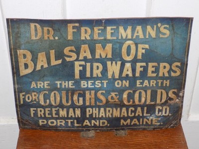 Vintage Dr. Freeman s Balsam Of Fir Wafers Tin Embossed Sign