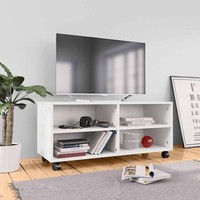 Tv-Schrank Mit Rollen Wei? 90X35X35 Cm Holzwerkstoff