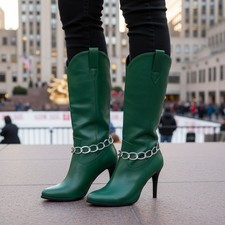 Women Silver Metal Boot Chain Club Chunky Links Bracelet Shoe Anklet Charm PAIR