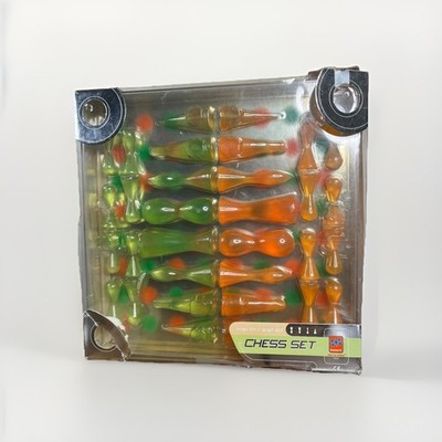 2001 Bozart Karim Rashid Pop Art Neon Green & Orange Chess Set VTG MCM Cool Gift
