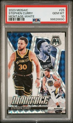 2023 PANINI MOSAIC MONTAGE WHITE #25 STEPHEN CURRY 15/25 PSA 10