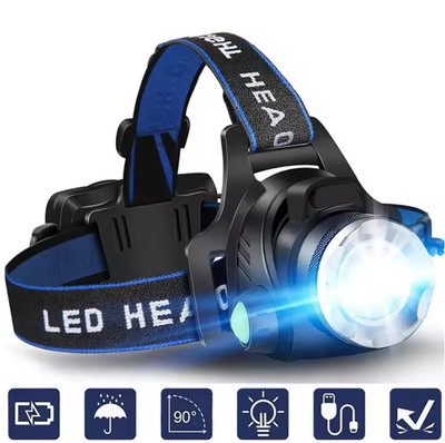Wasserdichte Stirnlampe Wiederaufladbare LED Stirnlampe Kopflampe USB Line Lampe in UK