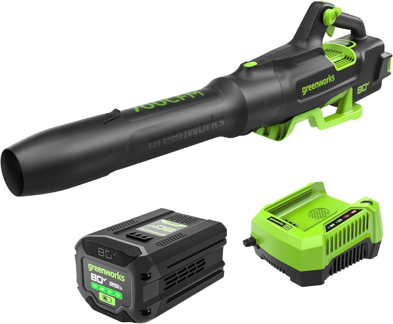 Greenworks 80V 700 CFM 170 MPH Cordless Leaf Blower 2.5Ah Charger