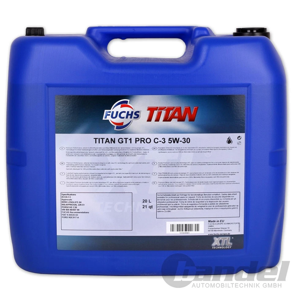 2x 20L FUCHS TITANIUM GT1 PRO 5W30 OIL Fits BMW LL04 VW 504/507 00 MB 229.51 - Image 4 of 4