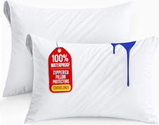 Premium 100 Waterproof Pillow Protectors with Zipper Queen Size Set of 2 , Bed