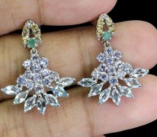 925 Silber Ohrstecker HÄNGER Echte Edelsteine Skay b Topas, Tansanit ,Saphir 14K