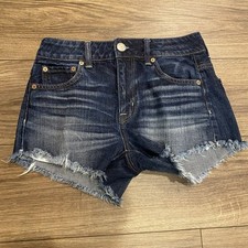 American Eagle High Rise FESTIVAL Jean Shorts Distressed Women  s Sz:0