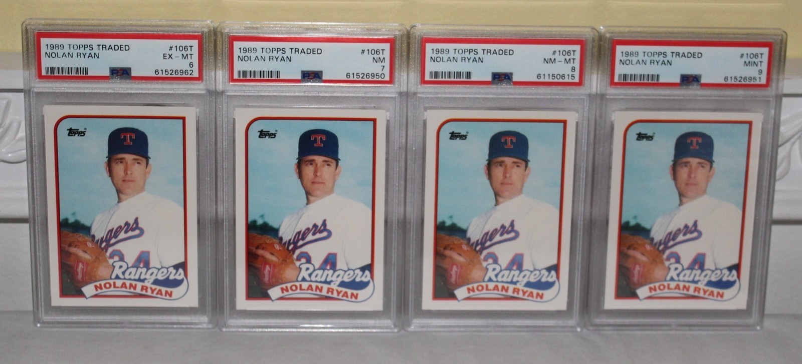 1989 Topps Traded Baseball #106T NOLAN RYAN PSA 9 MINT 8 & 7 & 6 FOUR (4) Cards