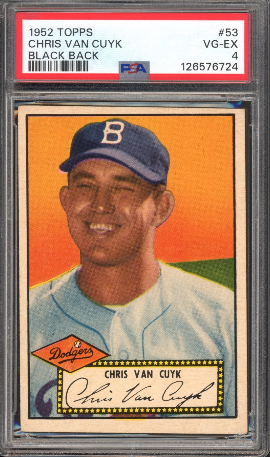 1952 Topps #53 Chris Van Cuyk RC (Black Back) PSA 4 Vintage Baseball Card (6724)