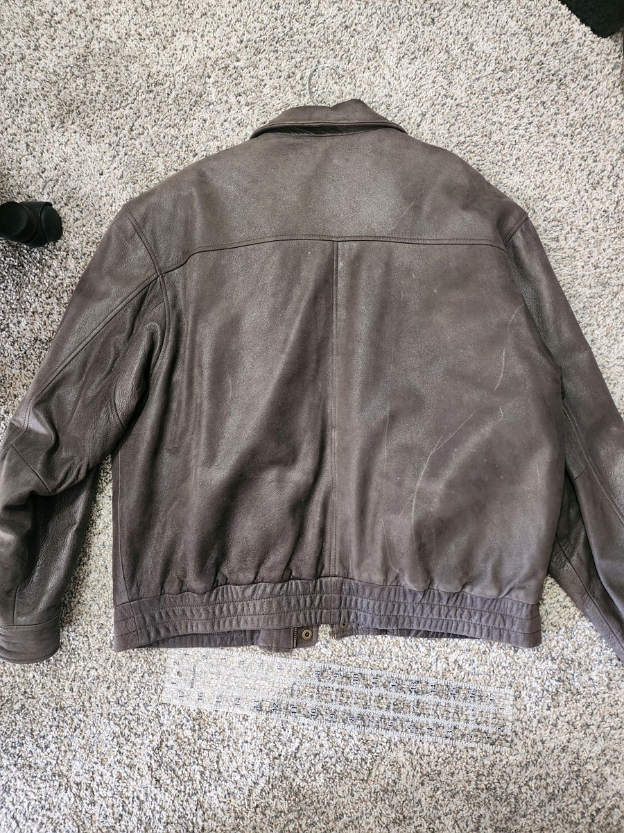 St. John's Bay Brown Leather Bomber Jacket size L Quilted Pockets