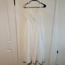 Gap White Textured Square Neck 100% Cotton Cami Strap Midi Dress 10