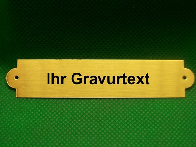 Namensschild Türschild Messing satiniert  90x18 x 0,6 mm mit Gravur, 2 Löcher