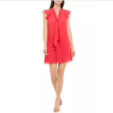 Vince Camuto Dress Womens Size 0 Pink Ruffle Tie Neck Chiffon