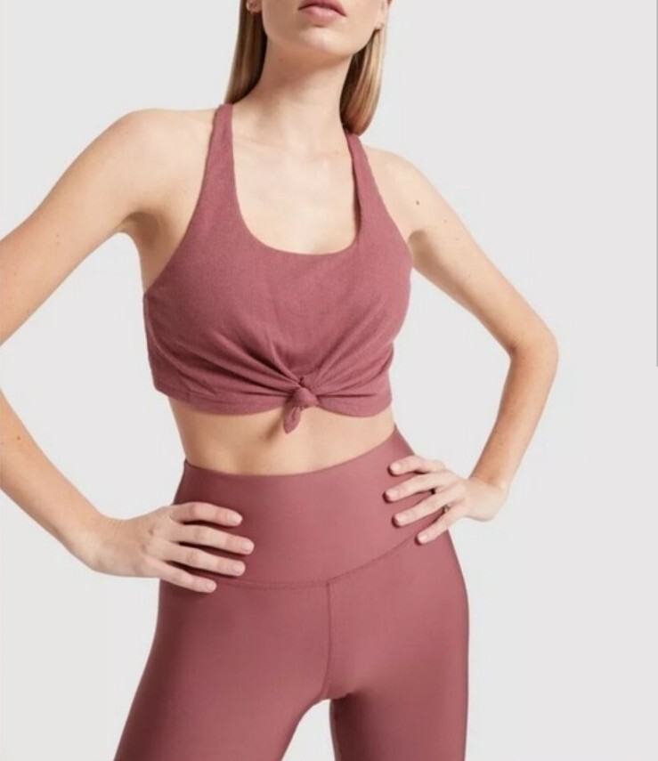 Alo Yoga Ribbed Knot Sports Bra Crop Top Rosewood Pink Small | eBay