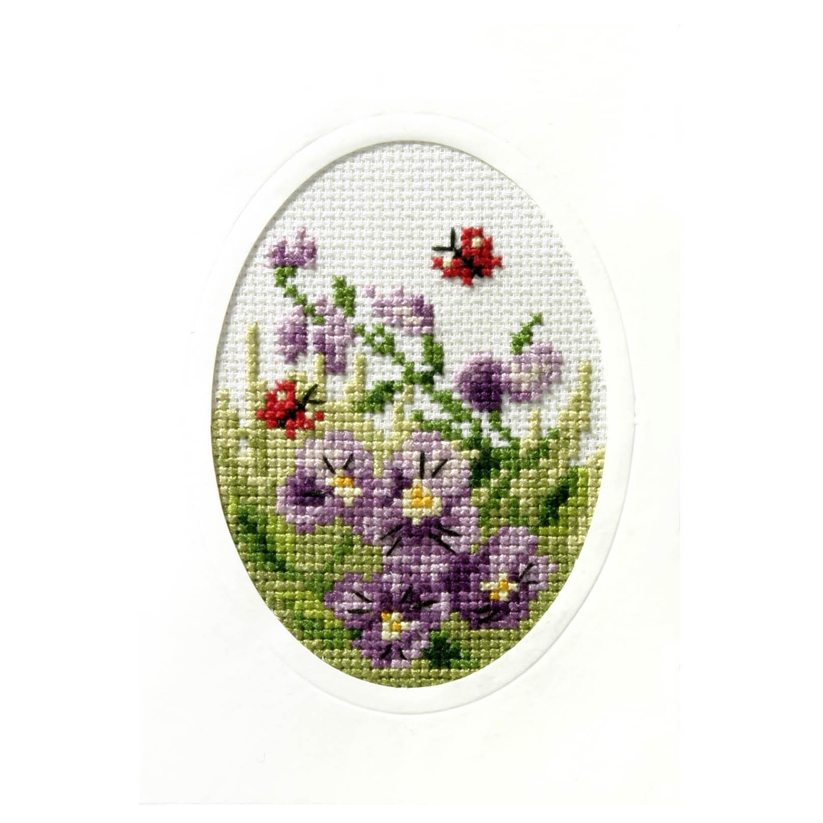 Pansies - Printed Cross Stitch Card Kit by Orchidea