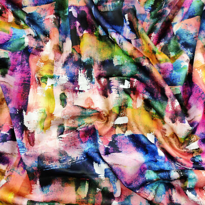 Regenbogen Scuba Stoff Abstrakt Farbstriche Stretch Kleid Jersey Batik