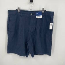 New Old Navy pleated Slim Linen blend Shorts navy blue Sz 36 7  inseam