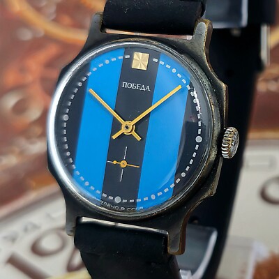 Watch USSR Pobeda Vintage Soviet Mechanical Wristwatch Zim 2602 Black Case