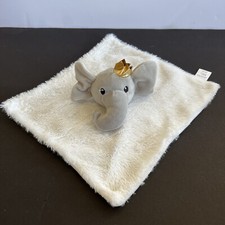 Lila Jack Grey Elephant With Gold Crown Lovey White Plush Security Blanket