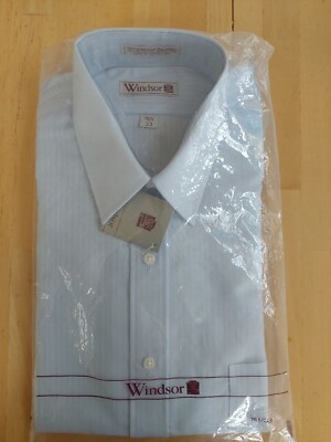 LT BLUE STRIPE WINDSOR BUTTON FRONT CAREER POINT COLLAR SHIRT 15.5 NECK 33 SLEEV