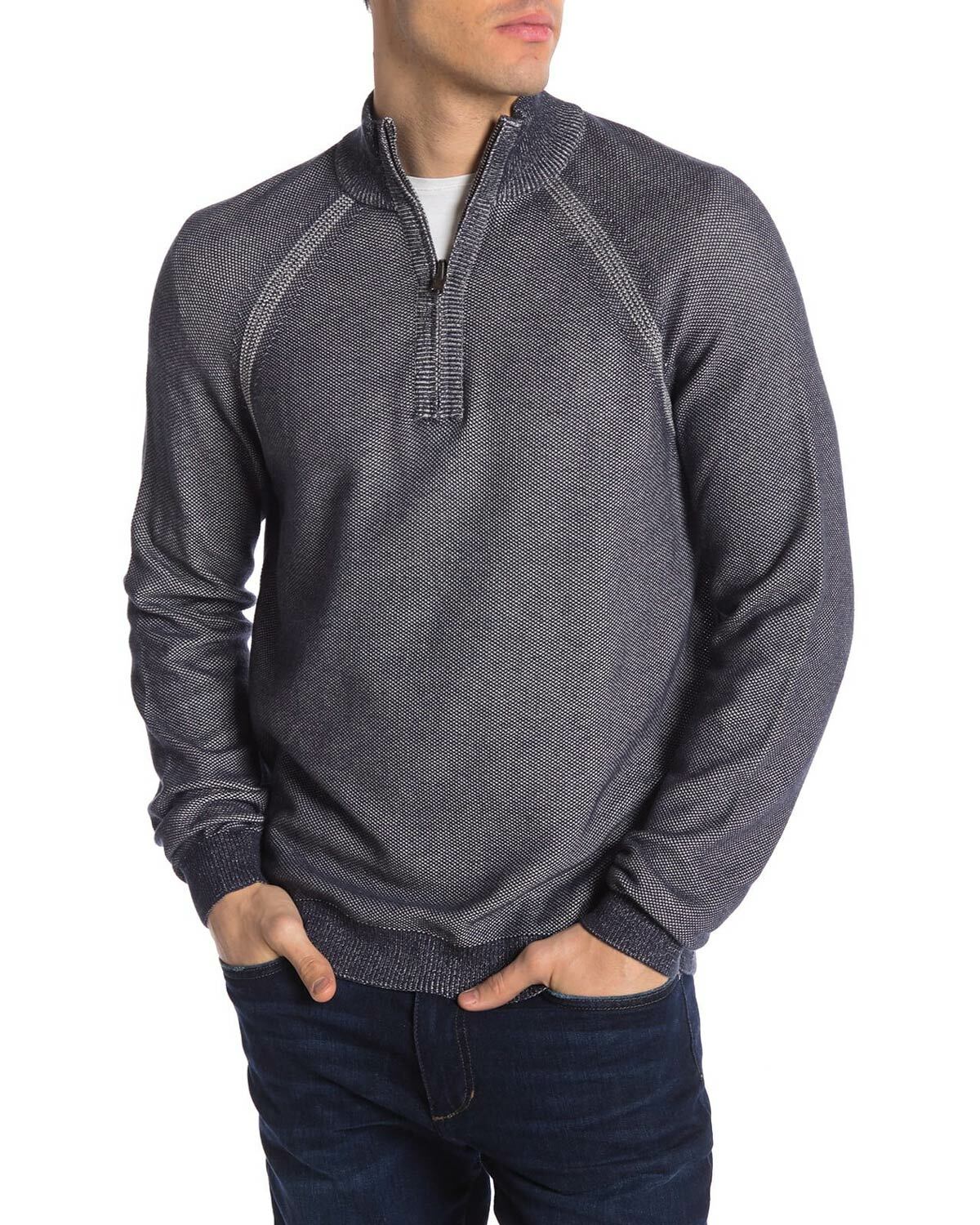 Винтажный мужской свитер Tailor Vintage Mens Birdseye с застежкой-молнией 1/4 XXL Темно-синий Pebble 9594517