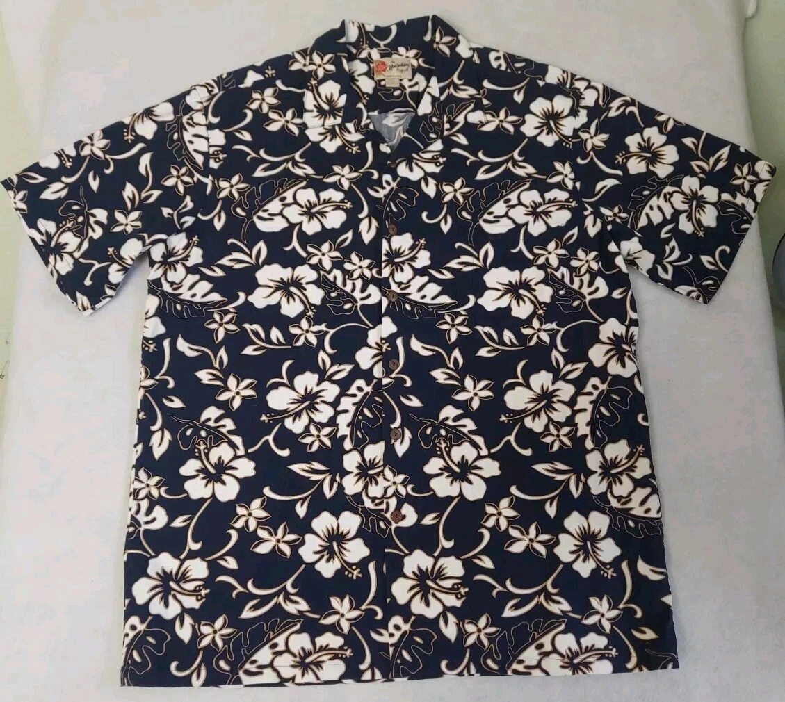 Mens Hilo Hattie Hawaiian short sleeve shirt 2XL cotton blue floral