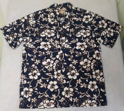 Mens Hilo Hattie Hawaiian short sleeve shirt 2XL cotton blue floral
