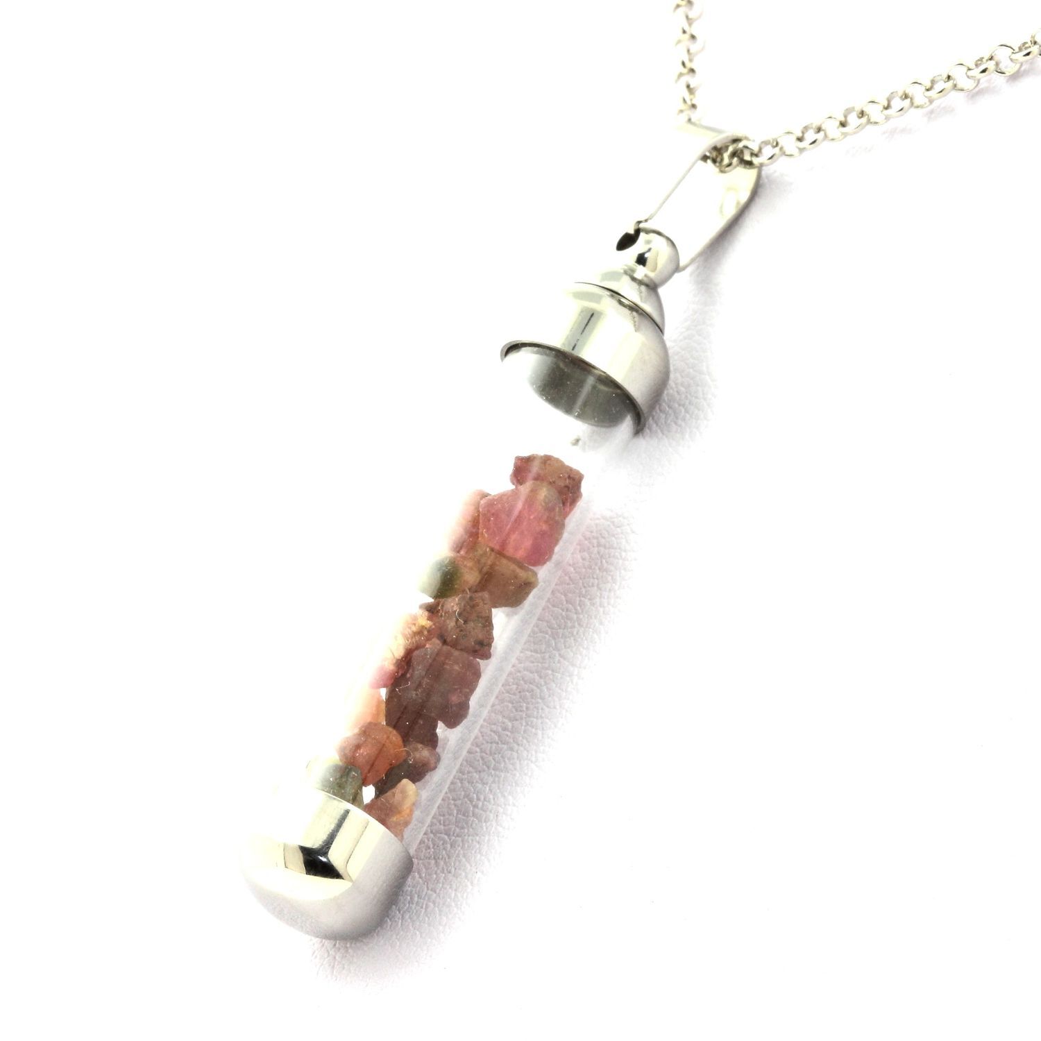 Collier tourmaline multicolore brute pendentif tube 50mm pour femme