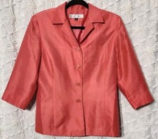Jennifer West Silk Blazer Womens 10 3/4 Sleeve Coral Lined Structured Career