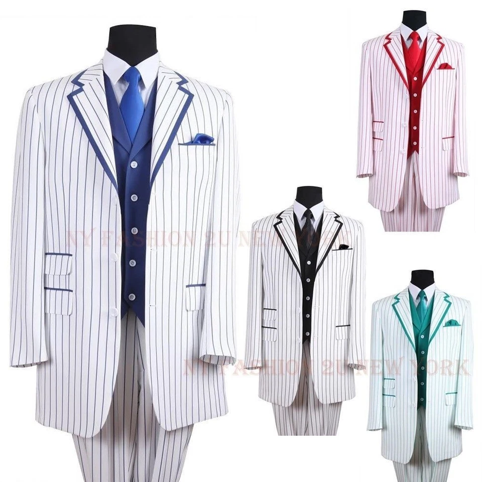 New Men's 3 piece Fashion Striped Suit With Solid Vest Style 5908V - Image 2 of 3