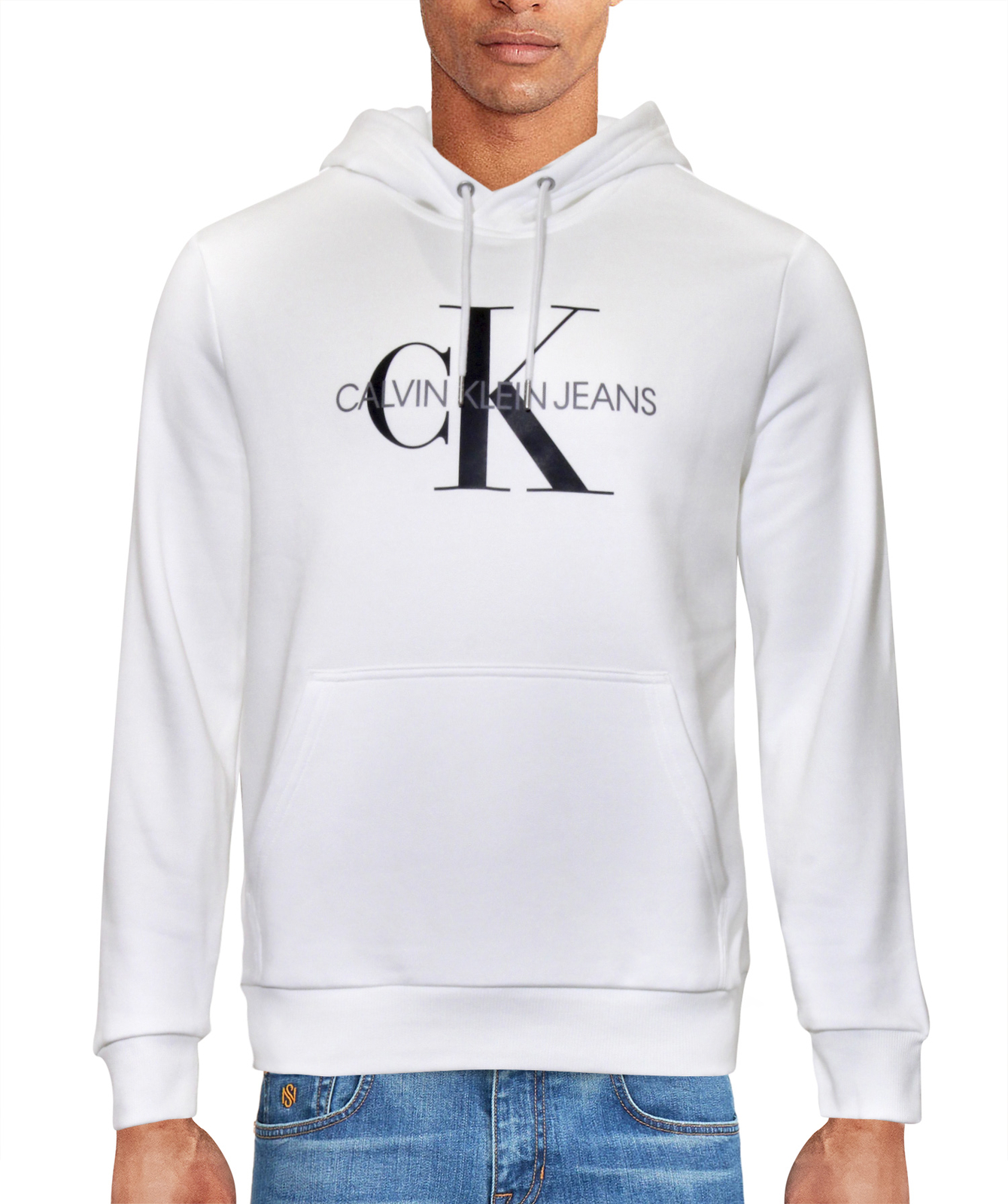 ijzer recorder Vaardig Calvin Klein Men's Monogram Logo Pullover Hoodie Sweatshirt Brilliant White  | eBay