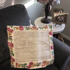 Vintage Handmade Pillow Cover 18"x16" Rose Tapestry Border Ivory Woven Base