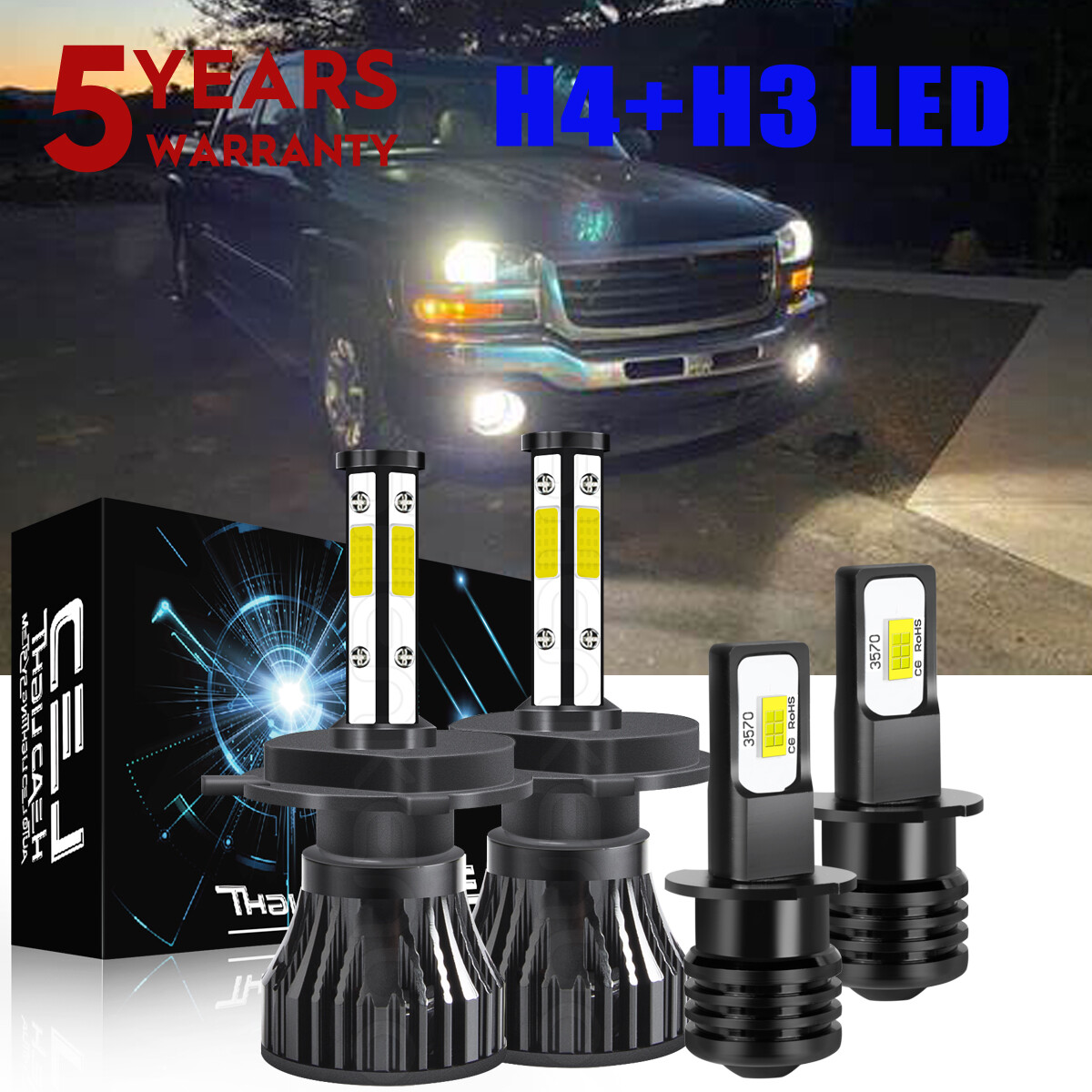 2001-2004 Nissan Pathfinder 6000K LED Headlight & Fog Light Bulbs 4pc Set