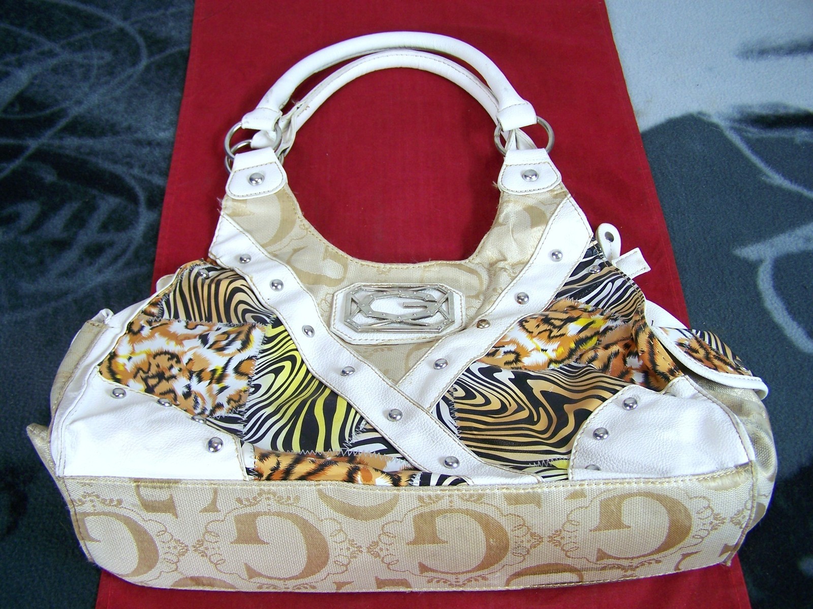 SHOULDER BAG PURSE ANIMAL PRINT Off White BROWN BEIGE-image