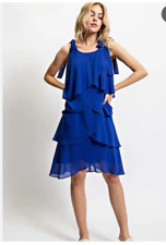 Gigio Womens Small Royal Blue Sleeveless Petal Tiered Dress Pullover NEW