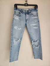 MOUSSY VINTAGE Cropped Distressed Tapered Skinny Jeans Sz 24 Inseam 23'' 1F414