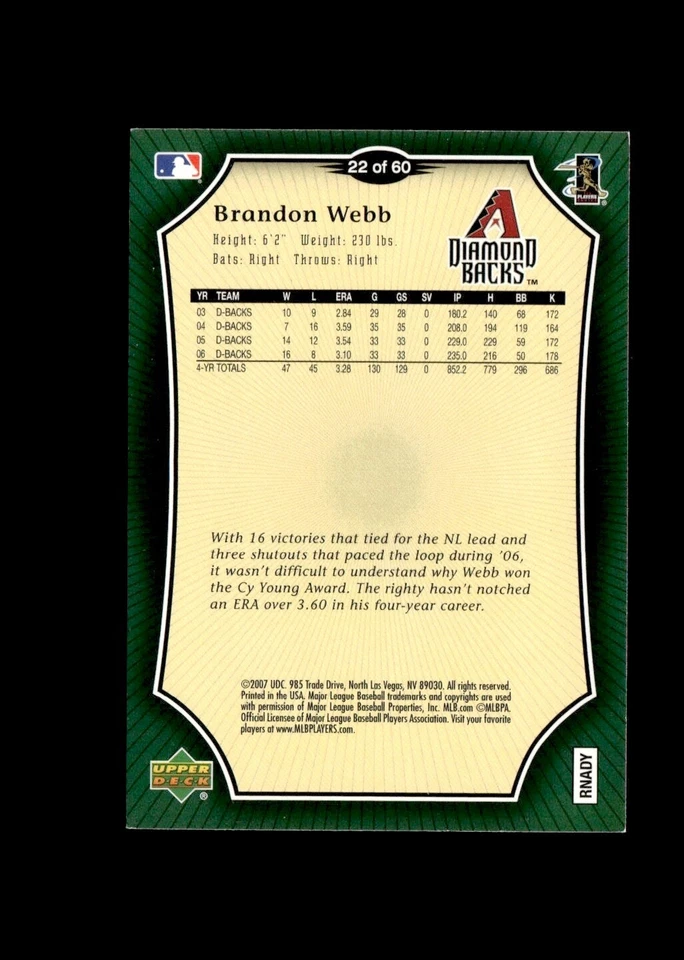 2007 Upper Deck Holiday Inn - #22 Brandon Webb - Image 2 of 2