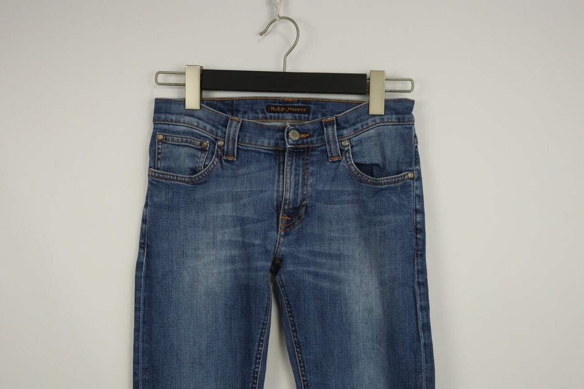 NUDIE TIGHT LONG JOHN Denim Blue Wash Stretch Slim Straight Jeans 